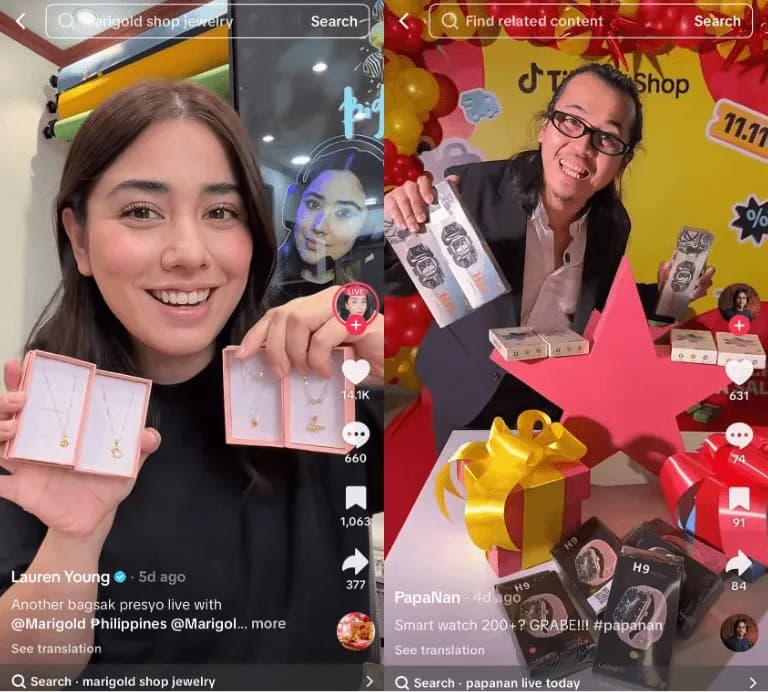 Two creators showing products during TikTok Shop live selling sessions